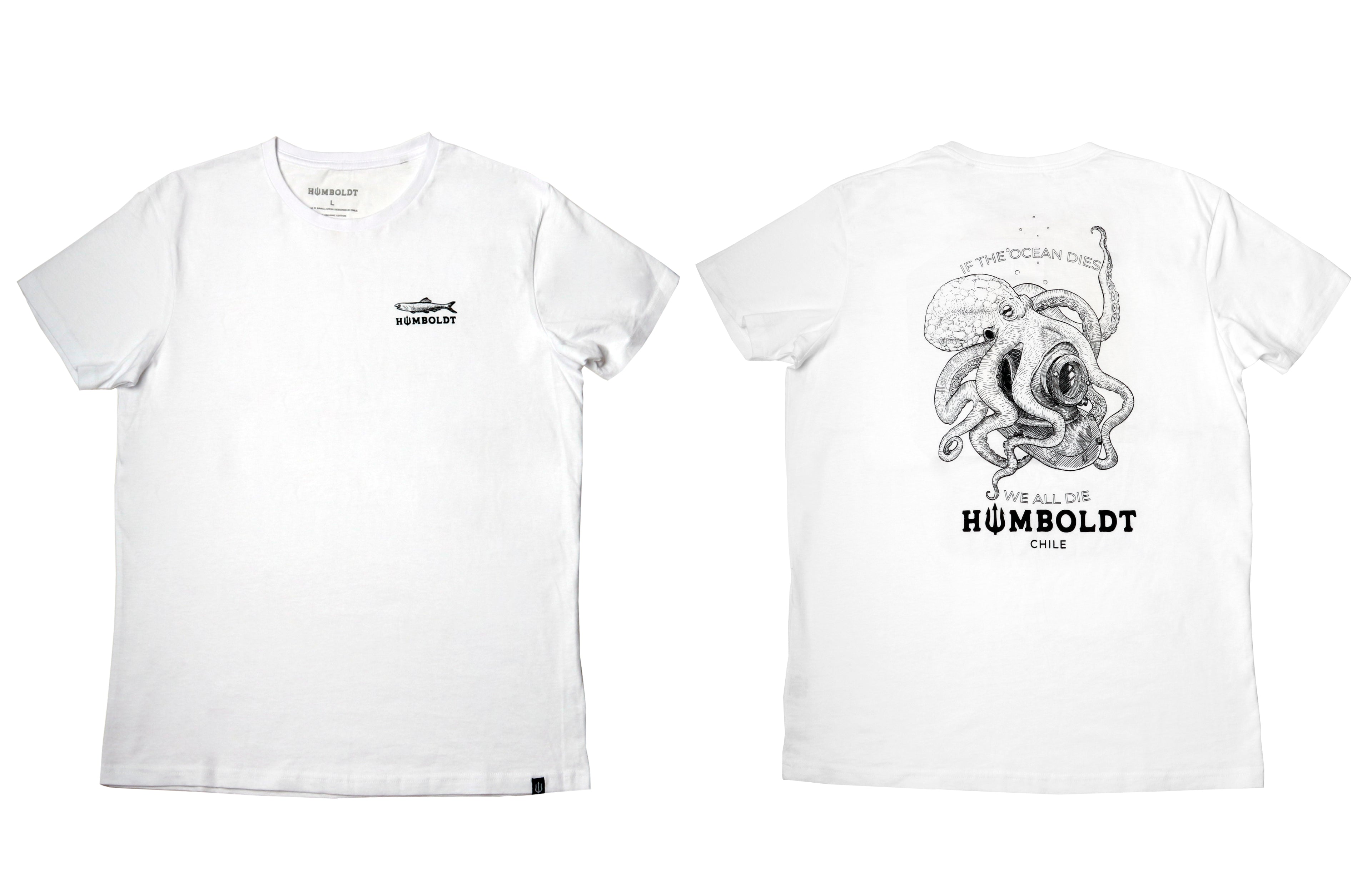 Polera Blanca Manga Corta Pulpo